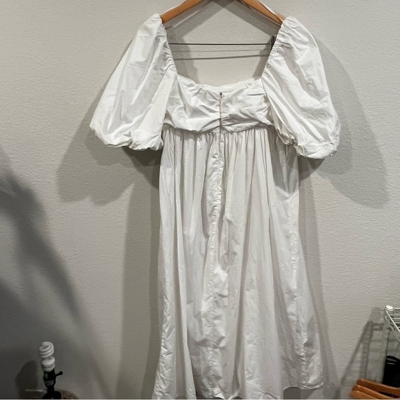 Mango Puff Sleeve Cotton Poplin midi Dress white size 8/large cottage core - Picture 9 of 12